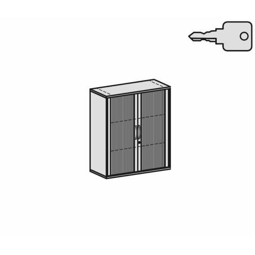 Rollladenschrank 3 Ordnerhöhen, 100 cm breit, Dekor Korpus: Ahorn, Front: Silber