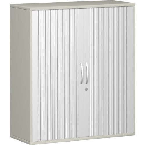 Rollladenschrank 3 Ordnerhöhen, 100 cm breit, Dekor Korpus: Lichtgrau, Front: Silber