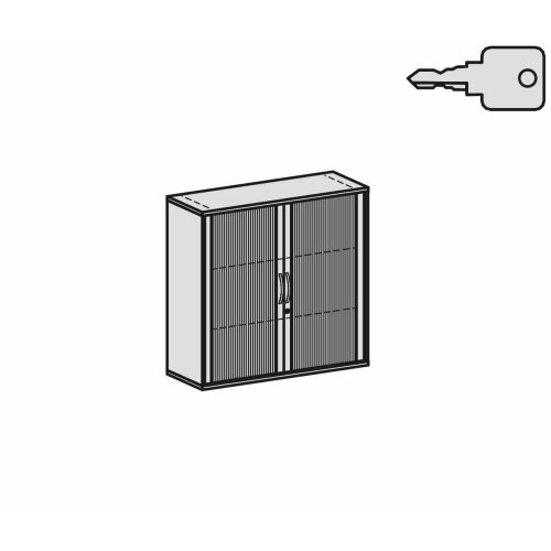 Rollladenschrank 3 Ordnerhöhen, 120 cm breit, Dekor Korpus: Lichtgrau, Front: Silber