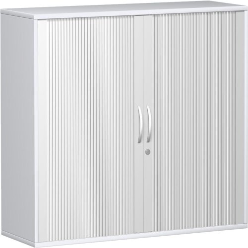 Rollladenschrank 3 Ordnerhöhen, 120 cm breit, Dekor Korpus: Weiß, Front: Silber