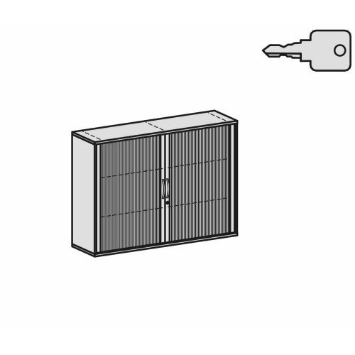 Rollladenschrank 3 Ordnerhöhen, 160 cm breit, Dekor Korpus: Lichtgrau, Front: Silber