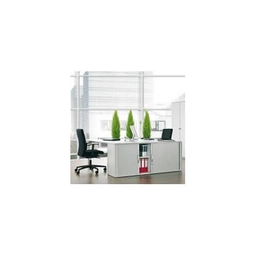 Rollladenschrank 3 Ordnerhöhen, 160 cm breit, Dekor Korpus: Lichtgrau, Front: Silber