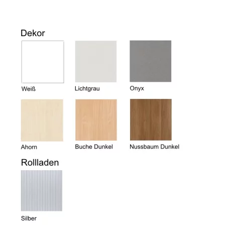 Anstell Rollladenschrank 72 cm hoch, 2 Ordnerhöhen, 120 cm breit, Dekor Korpus: Lichtgrau, Front: Silber