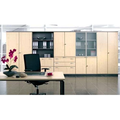 Anstell Rollladenschrank 72 cm hoch, 2 Ordnerhöhen, 120 cm breit, Dekor Korpus: Lichtgrau, Front: Silber