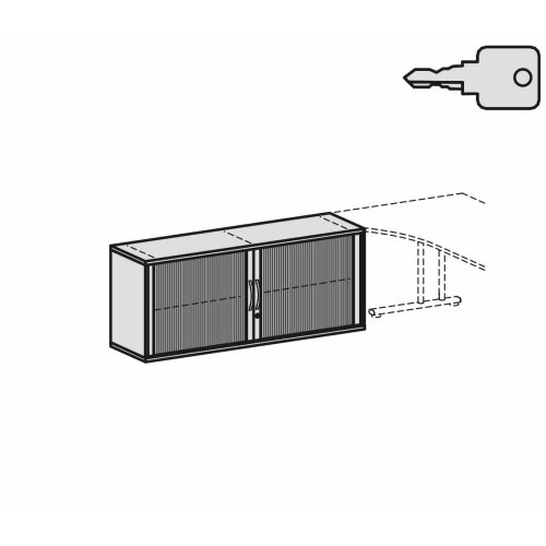 Anstell Rollladenschrank 72 cm hoch, 2 Ordnerhöhen, 160 cm breit, Dekor Korpus: Buche Dunkel, Front: Silber