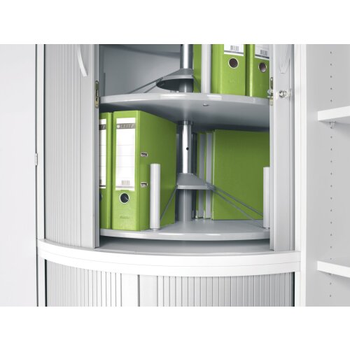 Eck Rollladenschrank 3 Ordnerhöhen, Dekor Korpus: Ahorn, Front: Silber