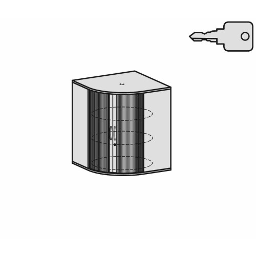 Eck Rollladenschrank 3 Ordnerhöhen, Dekor Korpus: Nussbaum Dunkel, Front: Silber