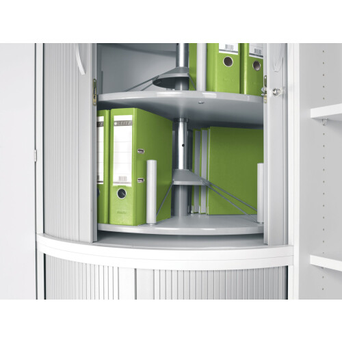 Eck Rollladenschrank 3 Ordnerhöhen, Dekor Korpus: Nussbaum Dunkel, Front: Silber