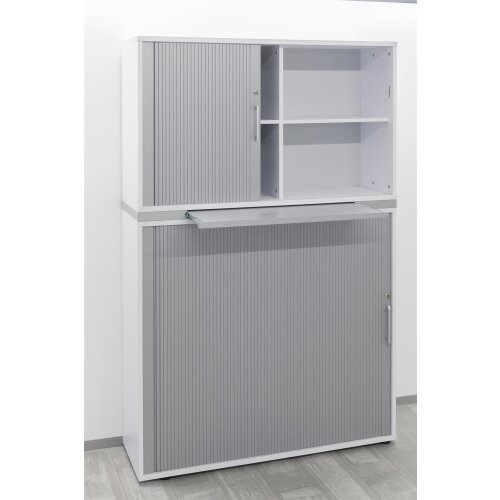 Rolladenschrank 2 Ordnerhöhen, 120 cm Breit Ahorn/ Silber