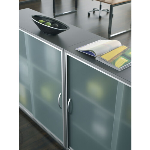 Schiebetürenschrank mit Glastüren 3 Ordnerreihen, 120 cm breit, Dekor Korpus: Weiß, Front: