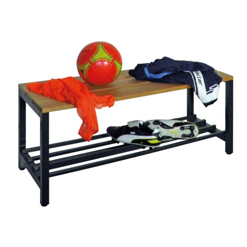 Garderobenbank, 100 cm, Gestell: Lichtblau, Sitzleisten: Buchenholz, mit Schuhrost