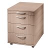 Rollcontainer mit 3 Schubladen + 1 Utensielienschublade, 58 cm Tief Nussbaum hell/ Nussbaum hell