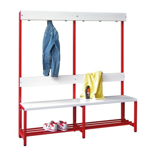 Garderobenbank mit Hakenleiste, 150 cm, Gestell: Reinweiß, Sitzleisten: Kunststoff, mit Schuhrost