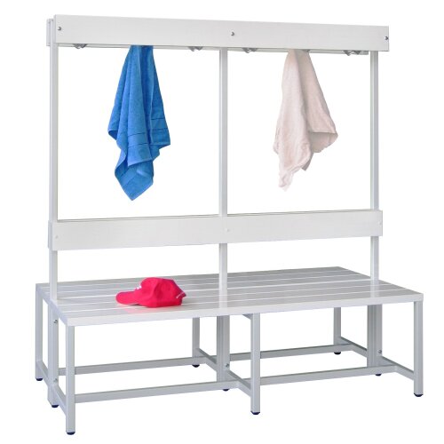 Garderobenbank doppelseitig mit Hakenleiste, 100 cm, Gestell: Tiefschwarz, Sitzleisten: Buchenholz, mit Schuhrost