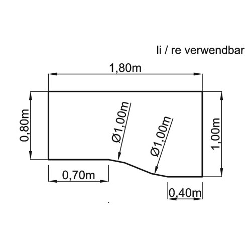Schreibtisch Freiform 180 x 100 cm Fuss Quadratrohr