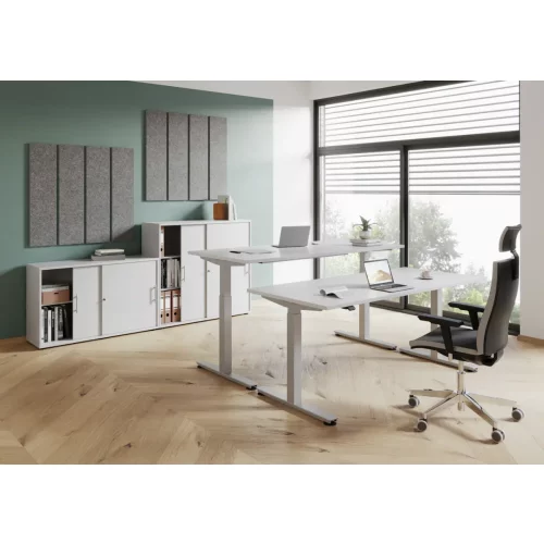 Schiebetürenschrank in 2 Ordnerhöhen, 120 cm breit 74,8 cm Hoch Grau/ Grau