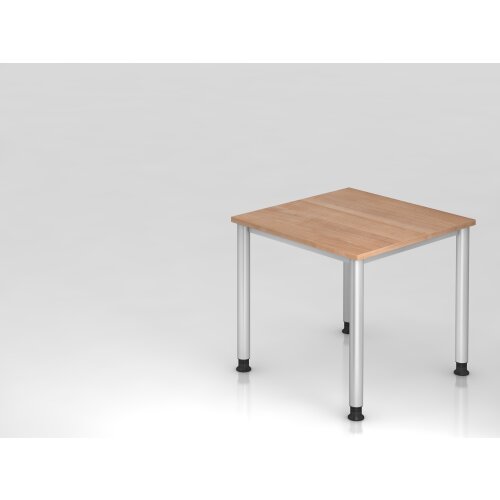 Schreibtisch 80 x 80 cm, Fuss Rundrohr, Dekor: Nussbaum Hell