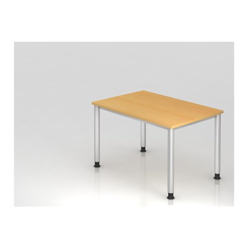 Schreibtisch 120 x 80 cm, Fuss Rundrohr, Dekor: Buche