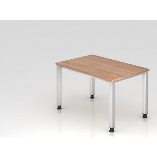 Schreibtisch 120 x 80 cm Fuss Quadratrohr, Dekor: Nussbaum Hell