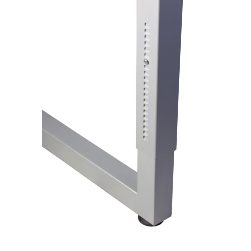 Schreibtisch höhenverstellbar mit Ringfuss 160x80 cm, Dekor: Weiss, Gestell: Silber