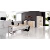 Schreibtisch höhenverstellbar mit Ringfuss 160x80 cm, Dekor: Weiss, Gestell: Silber