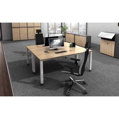 Schreibtisch 200 x 100 cm, Fuss Quadratrohr, Dekor: Weiss