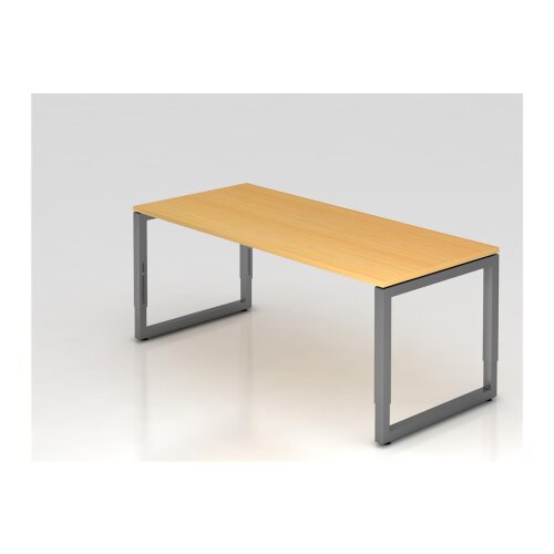 Schreibtisch höhenverstellbar mit Ringfuss 180x80 cm, Dekor: Buche, Gestell: Anthrazit