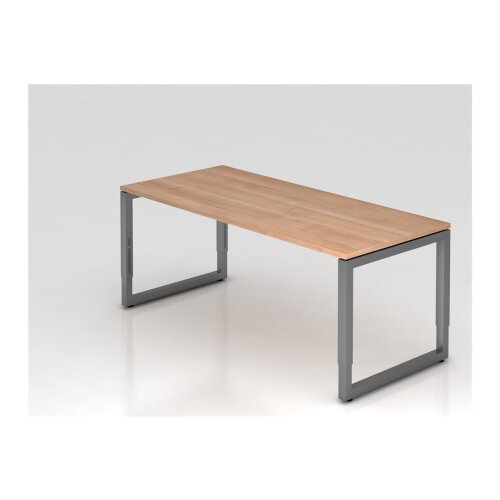 Schreibtisch höhenverstellbar mit Ringfuss 180x80 cm, Dekor:Nussbaum Hell, Gestell: Anthrazit