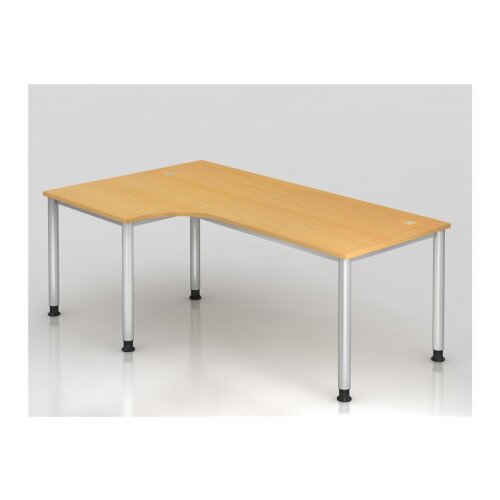 Schreibtisch Bogenform 200 x 120 cm, Fuss Rundrohr, Dekor: Buche