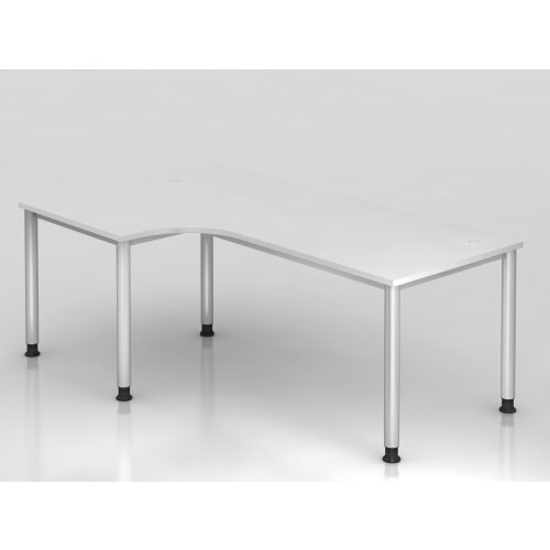 Schreibtisch Bogenform 200 x 120 cm, Fuss Rundrohr, Dekor: Weiss