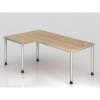 Schreibtisch Bogenform 200 x 120 cm, Fuss Rundrohr, Dekor: Eiche