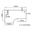 Schreibtisch Bogenform 200 x 120 cm, Fuss Rundrohr, Dekor: Eiche