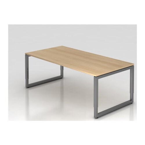 Schreibtisch höhenverstellbar mit Ringfuss, 200x100 cm, Dekor: Eiche, Gestell: Anthrazit