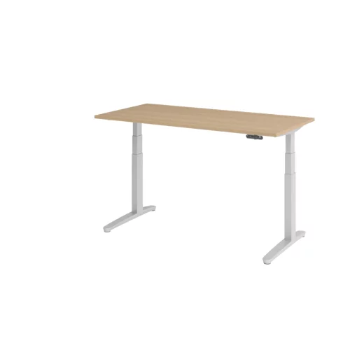 Schreibtisch elektrisch höhenverstellbar 160 x80, Dekor: Eiche, Gestell: Silber