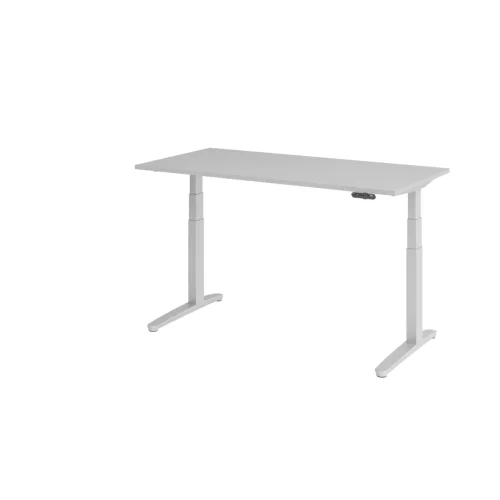 Schreibtisch elektrisch höhenverstellbar 160 x80, Dekor: Grau, Gestell: Silber