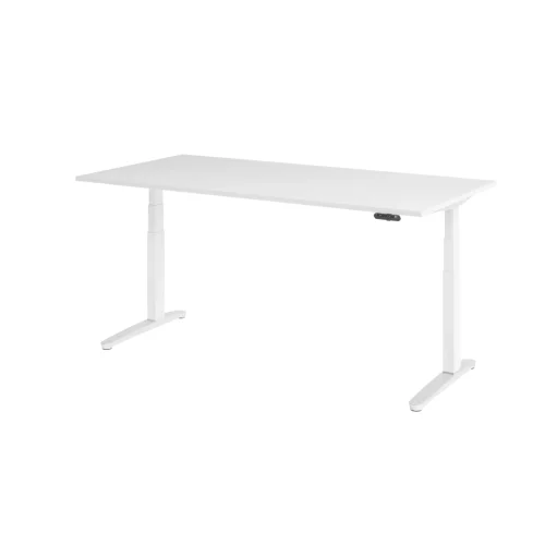 Schreibtisch elektrisch höhenverstellbar 200x100, Dekor: Weiss, Gestell: Weiss/ Chrom