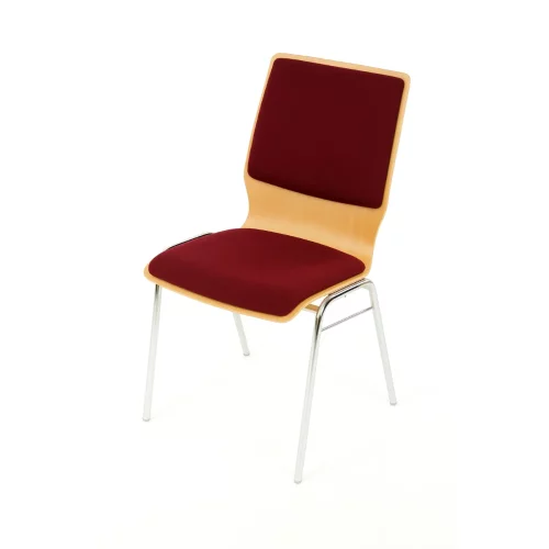 Holzschalen-Stapelstuhl Profi  taillierte Form mit Sitz und Rückenpolster weinrot