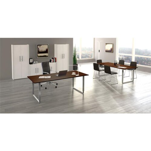 Besprechungstisch RingkufeEdelstahl, 200x 100 cm Dekor Weiss