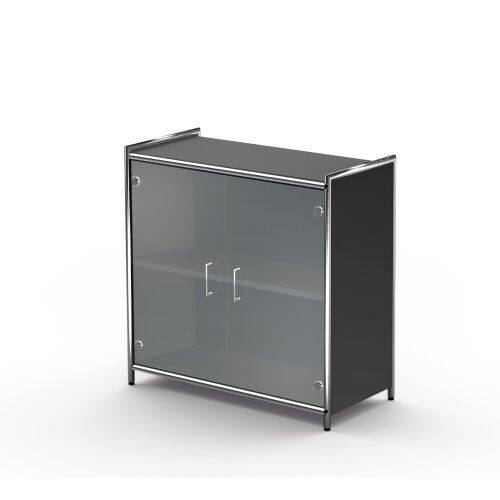 Aktenschrank mit Glastüren Serie Rothorn / Steel 2 Ordnerhöhen 80 cm breit, Farbe: anthrazit
