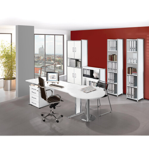 Aktenregal mit Schubladen Rothorn / Steel 5 Ordnerhöhen 80 cm breit, Farbe: weiss