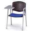 Schulungsstuhl mit Schreibplatte abklappbar Gestell schwarz Sitzpolster blau