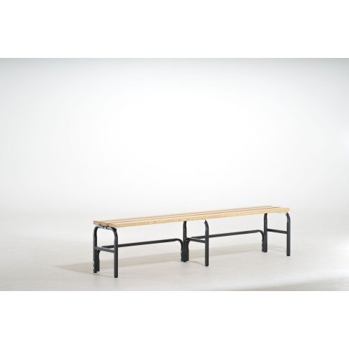 Garderobensitzbank einseitig, Gestell Stahlrohr lichtgrau (RAL 7035), Sitzleisten: Alu, mit Schuhrost, Länge: 150 cm