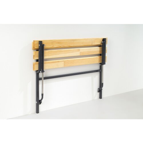 Garderobensitzbank zur Wandmontage klappbar, Sitzleisten Holz, Gestell Stahlrohr anthrazit (RAL 7016)Länge  120 cm