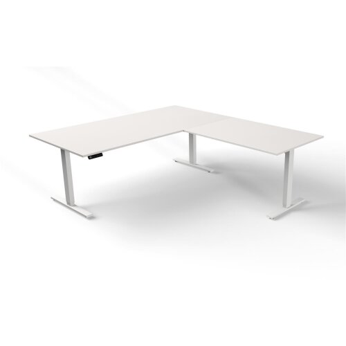 Winkelschreibtisch elektrisch höhenverstellbar Serie ETK3 im Maß: 200 x 220 cm, Dekor: Weiss
