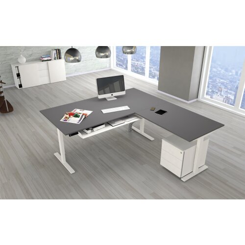 Winkelschreibtisch elektrisch höhenverstellbar Serie ETK3 im Maß: 200 x 220 cm, Dekor: Dunkelgrau