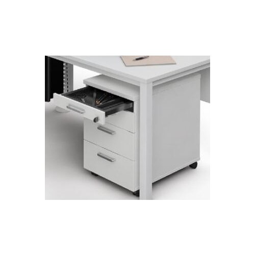 Rollcontainer 3 Schubladen + Utensilienauszug 60 cm tief Grau