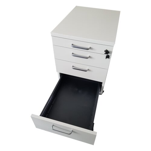 Rollcontainer 3 Schubladen + Utensilienauszug 60 cm tief Weiss