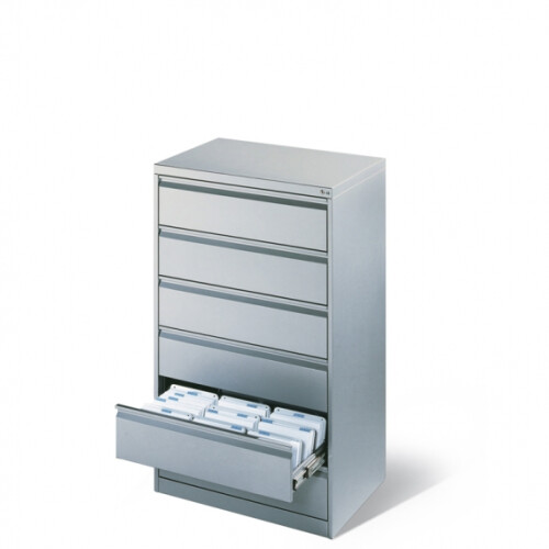 Karteikartenschrank DIN A5 quer, 6 Schubladen zweibahnig, Farbe Korpus:  Schwarzgrau, Farbe Front:  Schwarzgrau