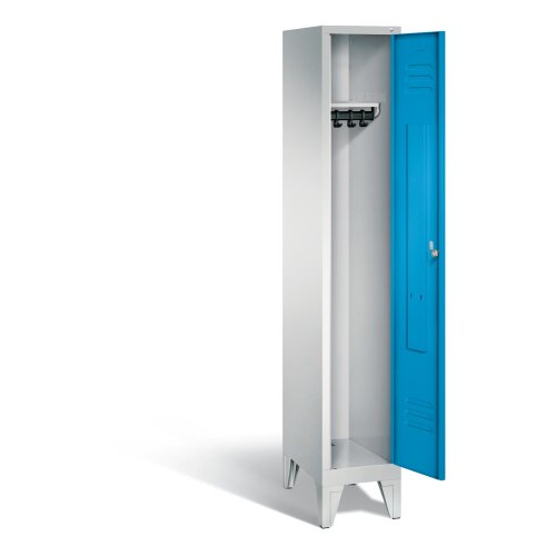 Spind Classic auf Füßen, 1 Abteil, Abteilbreite 300mm, Farbe Korpus: Lichtgrau, Farbe Front: Lichtblau