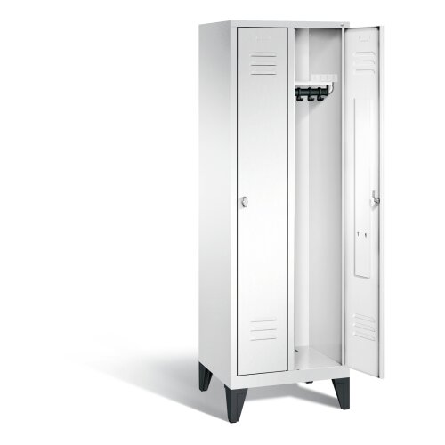 Spind Classic auf Füßen, 2 Abteile, Abteilbreite 300mm, Farbe Korpus: Verkehrsweiß, Farbe Front: Verkehrsweiß